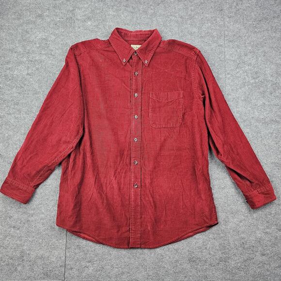 Vintage LL Bean Shirt Mens Large Red Button Down Thick Corduroy Outdoors Fall - Picture 1 of 5